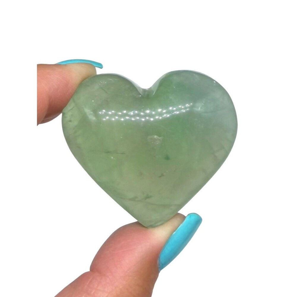 Green Fluorite Heart Natural Stone Crystal Puffy Heart Carved Carving Gift Decor